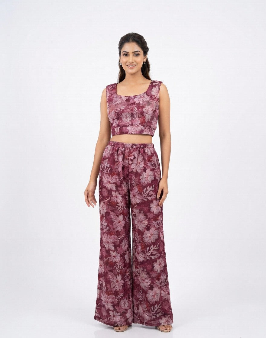 Berry Blossom: Floral Print Palazzo Set