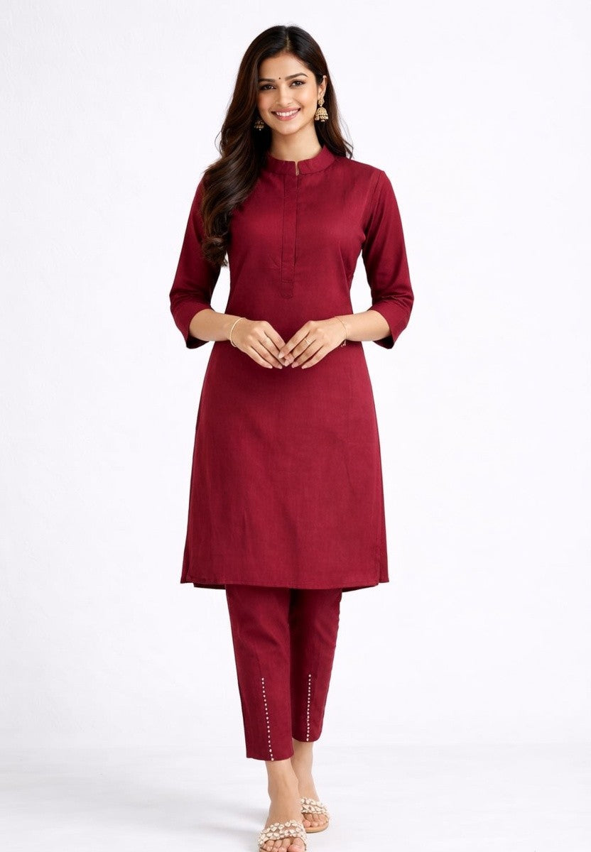Deep Red Wine Trouser Set