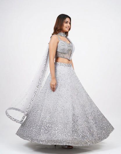 Moonlit Silver Sequin Lehenga Set