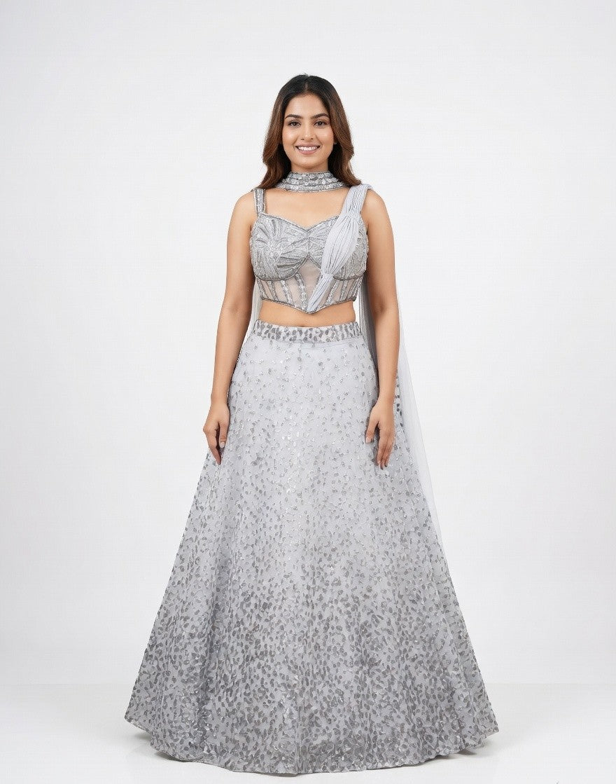 Moonlit Silver Sequin Lehenga Set