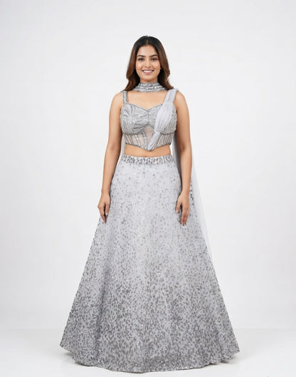 Moonlit Silver Sequin Lehenga Set