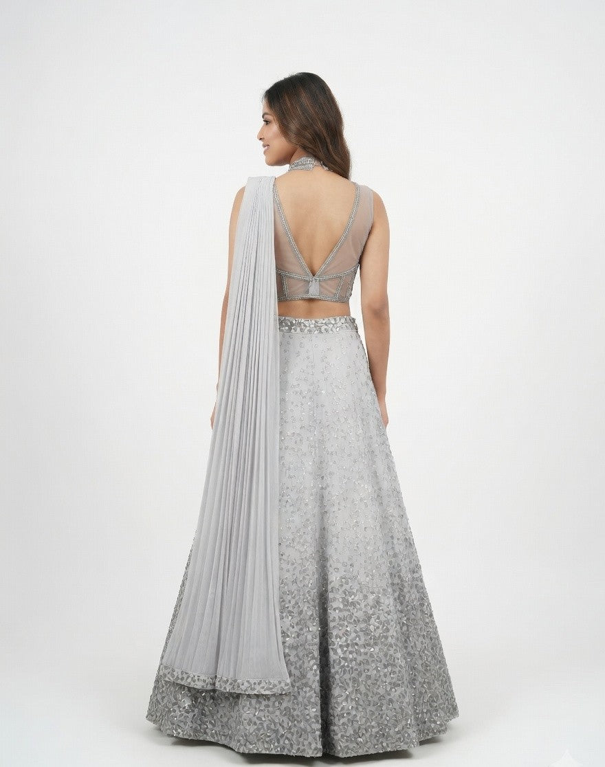 Moonlit Silver Sequin Lehenga Set