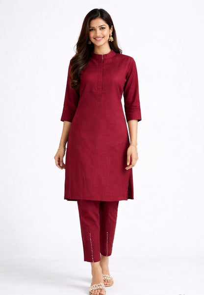 Deep Red Wine Trouser Set