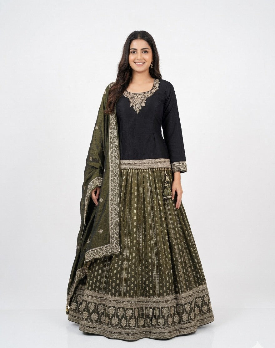 Dusky Olive Kurta Lehenga Set