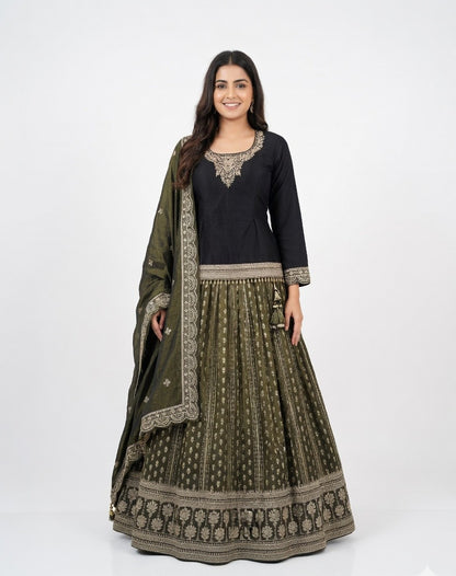 Dusky Olive Kurta Lehenga Set