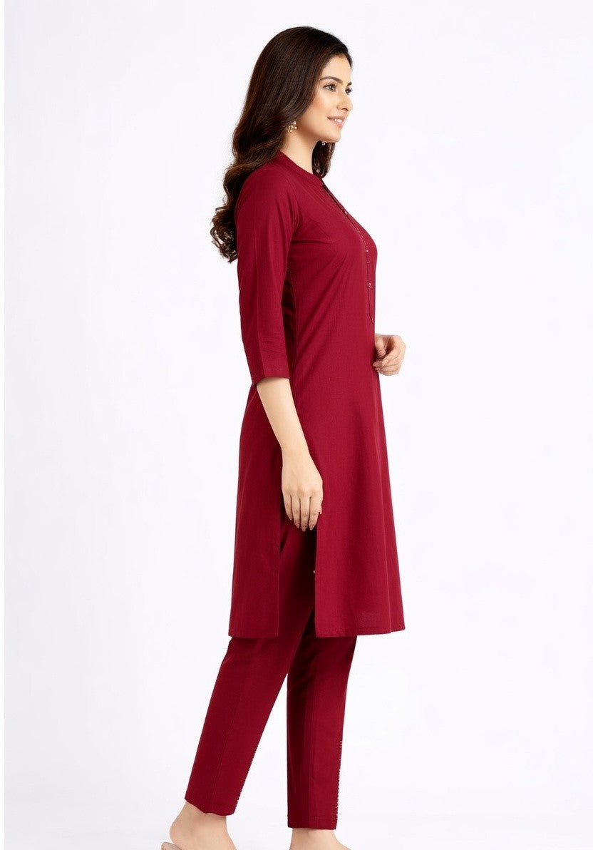 Deep Red Wine Trouser Set