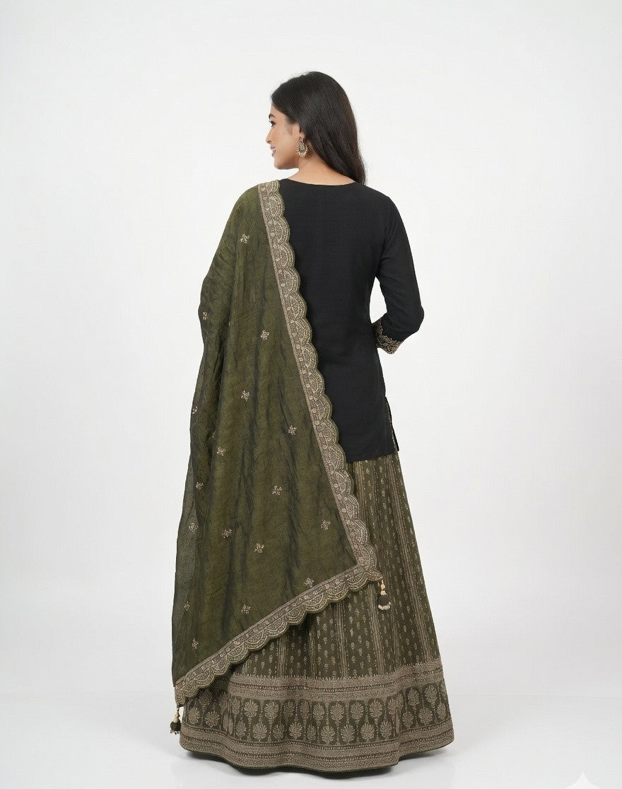 Dusky Olive Kurta Lehenga Set