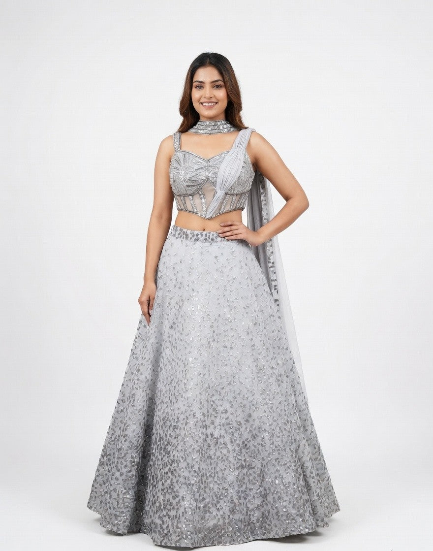 Moonlit Silver Sequin Lehenga Set