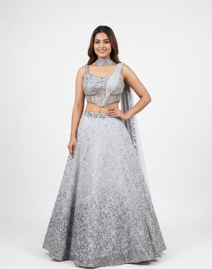 Moonlit Silver Sequin Lehenga Set