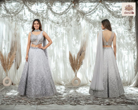 Moonlit Silver Sequin Lehenga Set