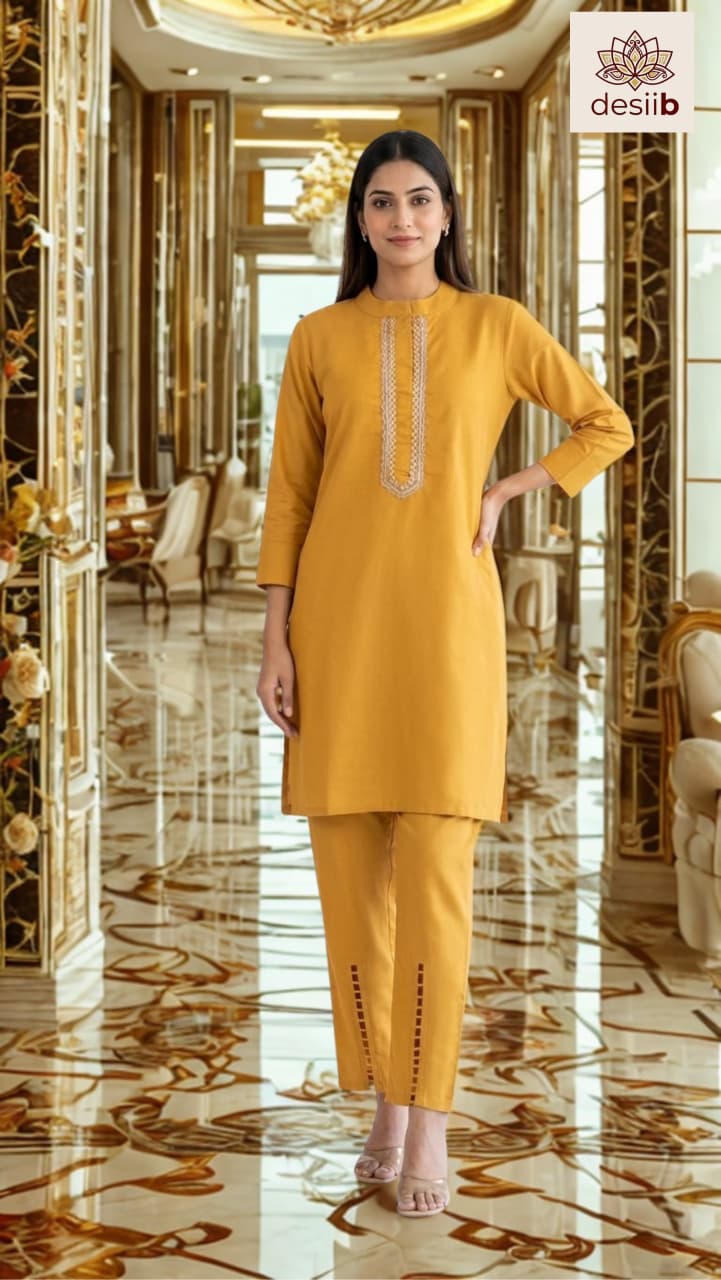 Mustard Aura Embroidered Kurta Set