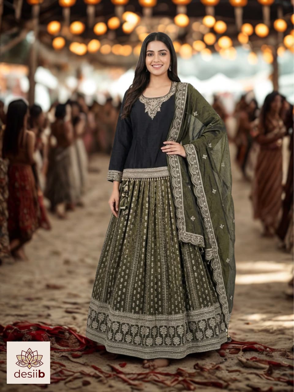 Dusky Olive Kurta Lehenga Set