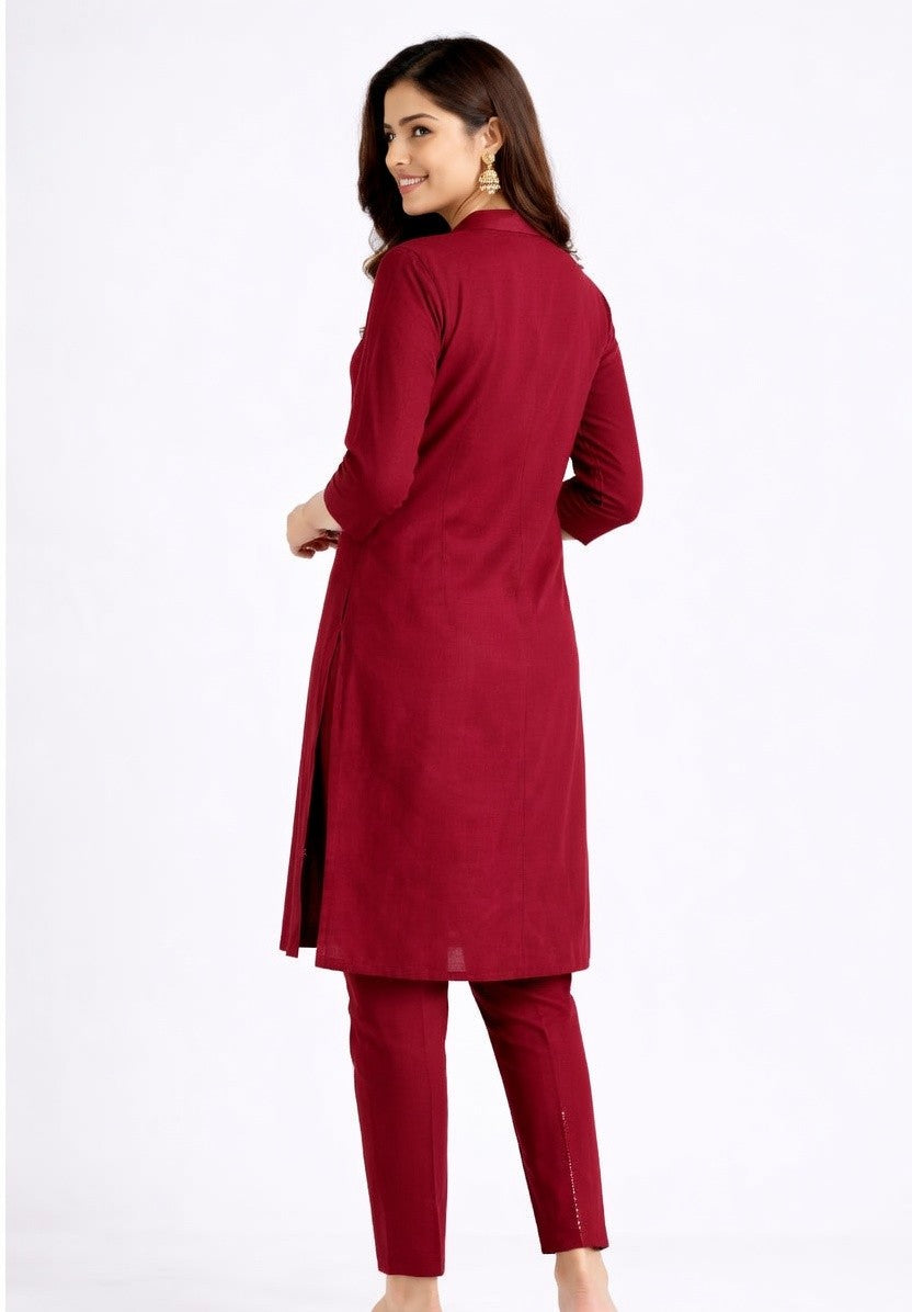 Deep Red Wine Trouser Set