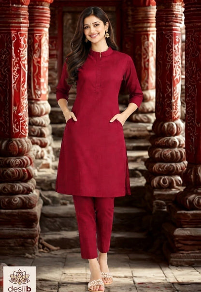 Deep Red Wine Trouser Set