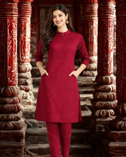 Deep Red Wine Trouser Set
