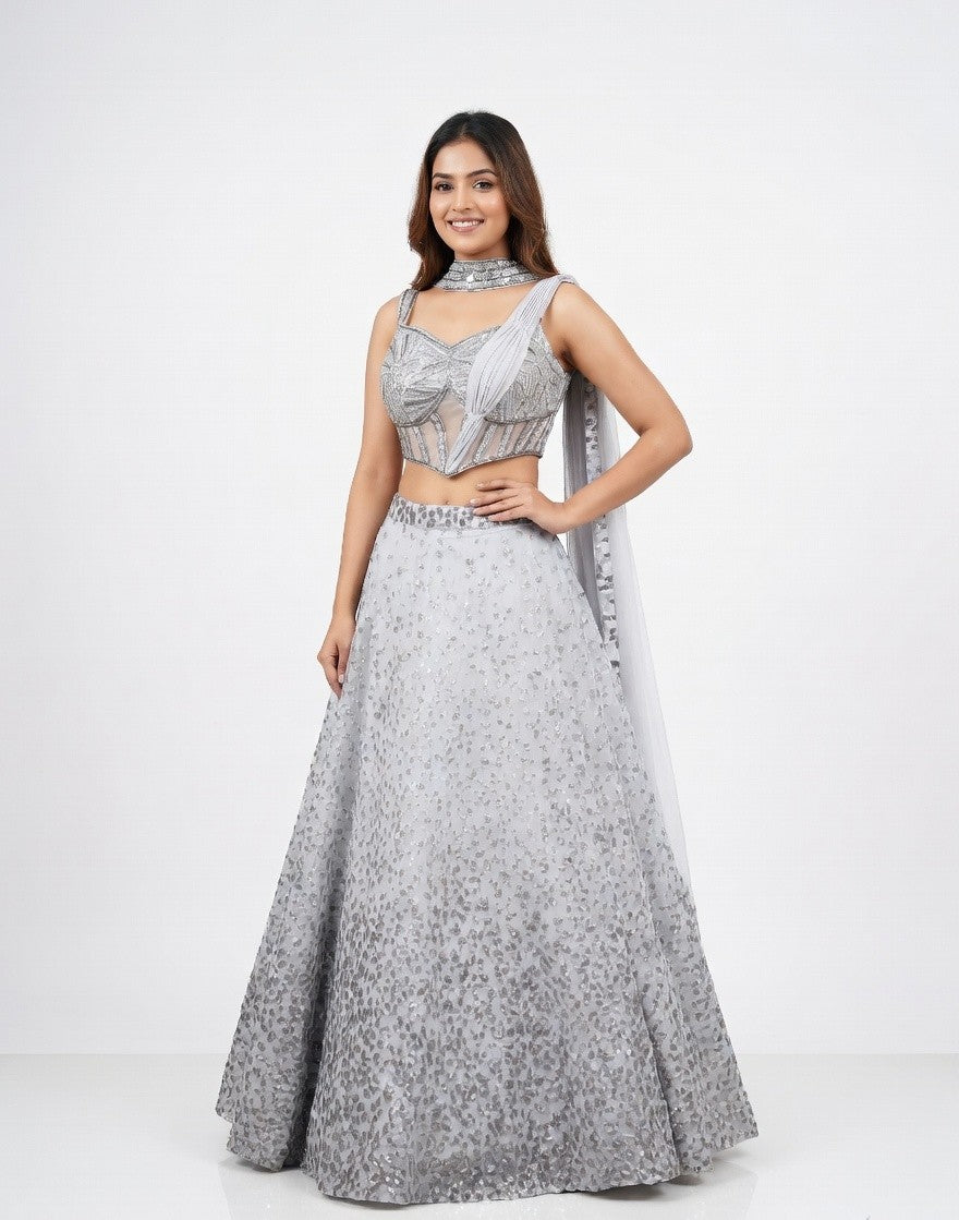 Moonlit Silver Sequin Lehenga Set