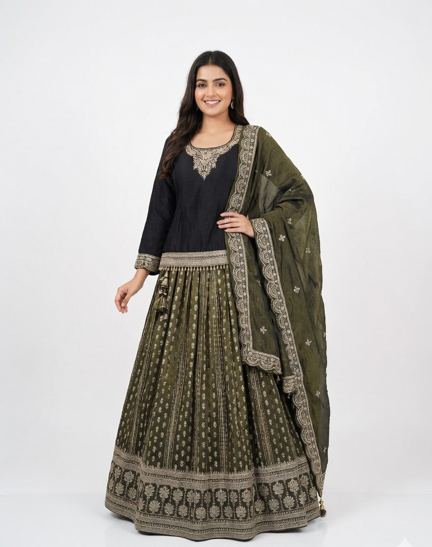 Dusky Olive Kurta Lehenga Set