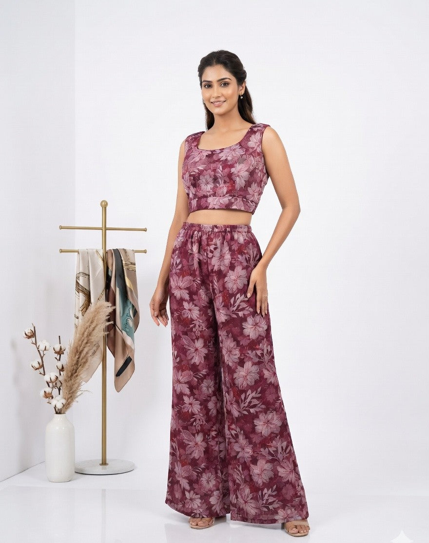 Berry Blossom: Floral Print Palazzo Set